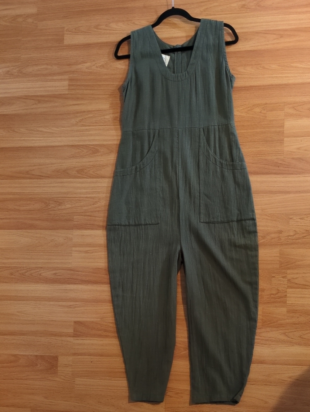 Pana Mina Moss Jumpsuit, Medium, Olive Green Scoop Neck, Slow Fashion